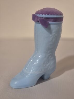 Blue and Purple Ladies' Decorative Boot Pin Cushion Avon Collectible Bottle.